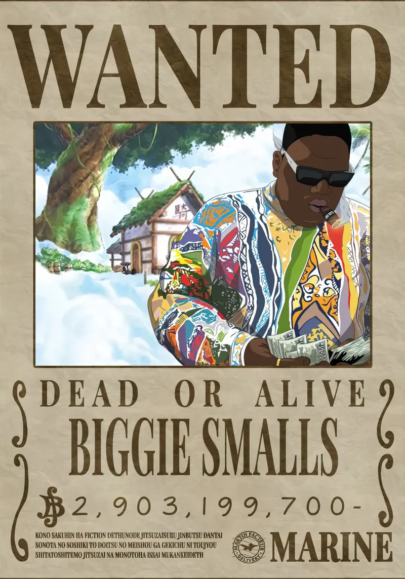 ricercato biggie smalls poster con telaio in legno da Collins Shop