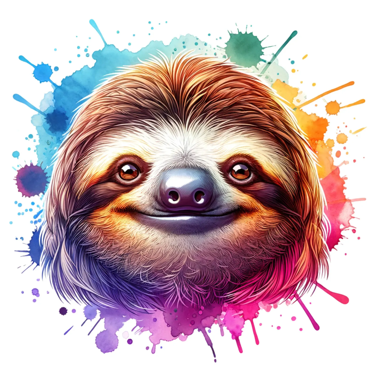 Volto di bradipo con disegno ad acquerello alluminio dibond da SlothStella
