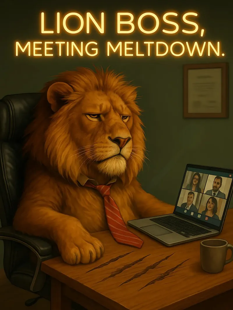 Divertente il meme del capo Lion poster con telaio in legno da Funny Humor Art