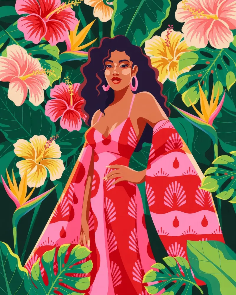 Majesté tropicale poster avec cadre en bois de Murni Strokes