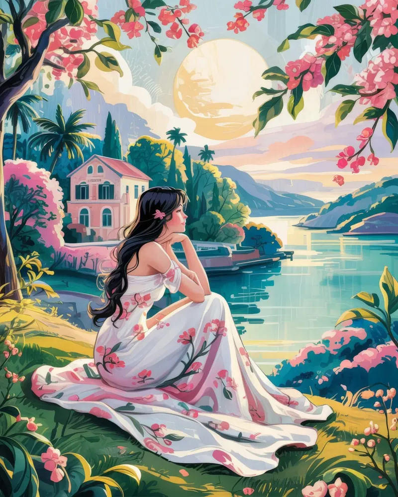 Tranquillità del fiume poster con telaio in plastica da Murni Strokes