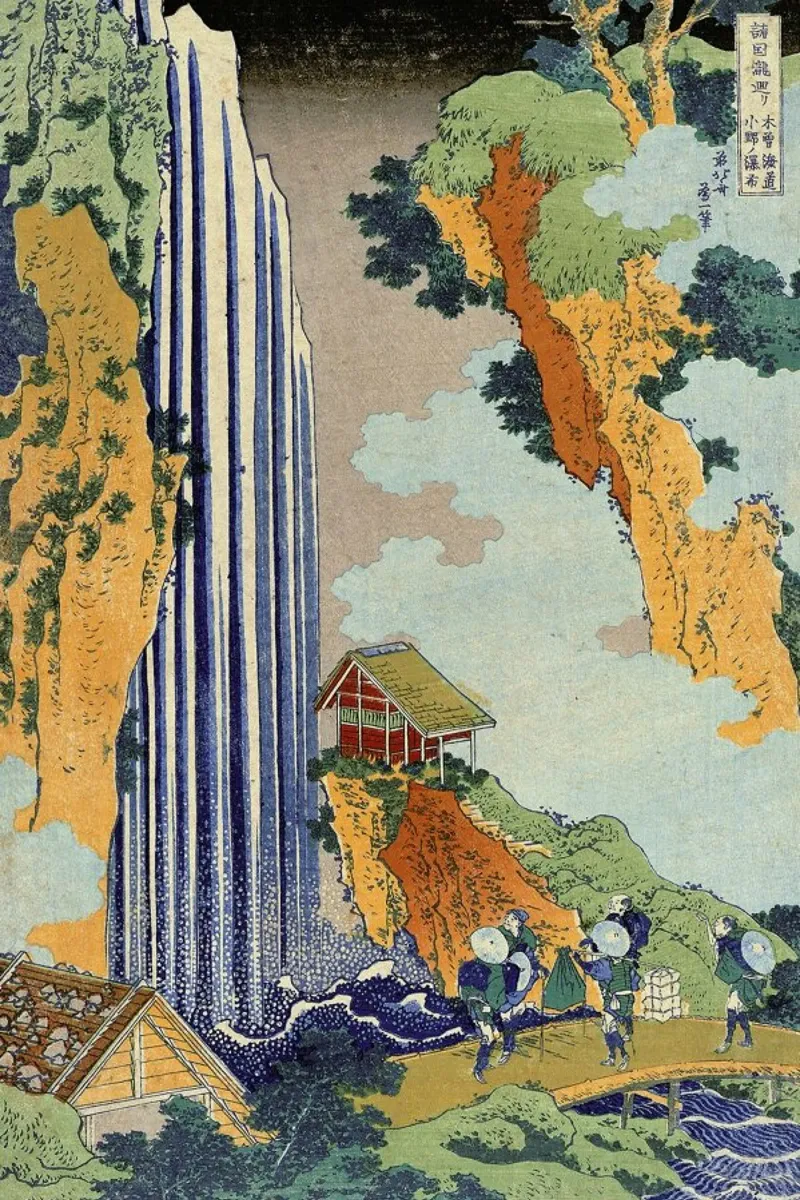 Hokusai - Ono Waterfall, the Kiso Highway poster con telaio in alluminio da ARTOTHEK
