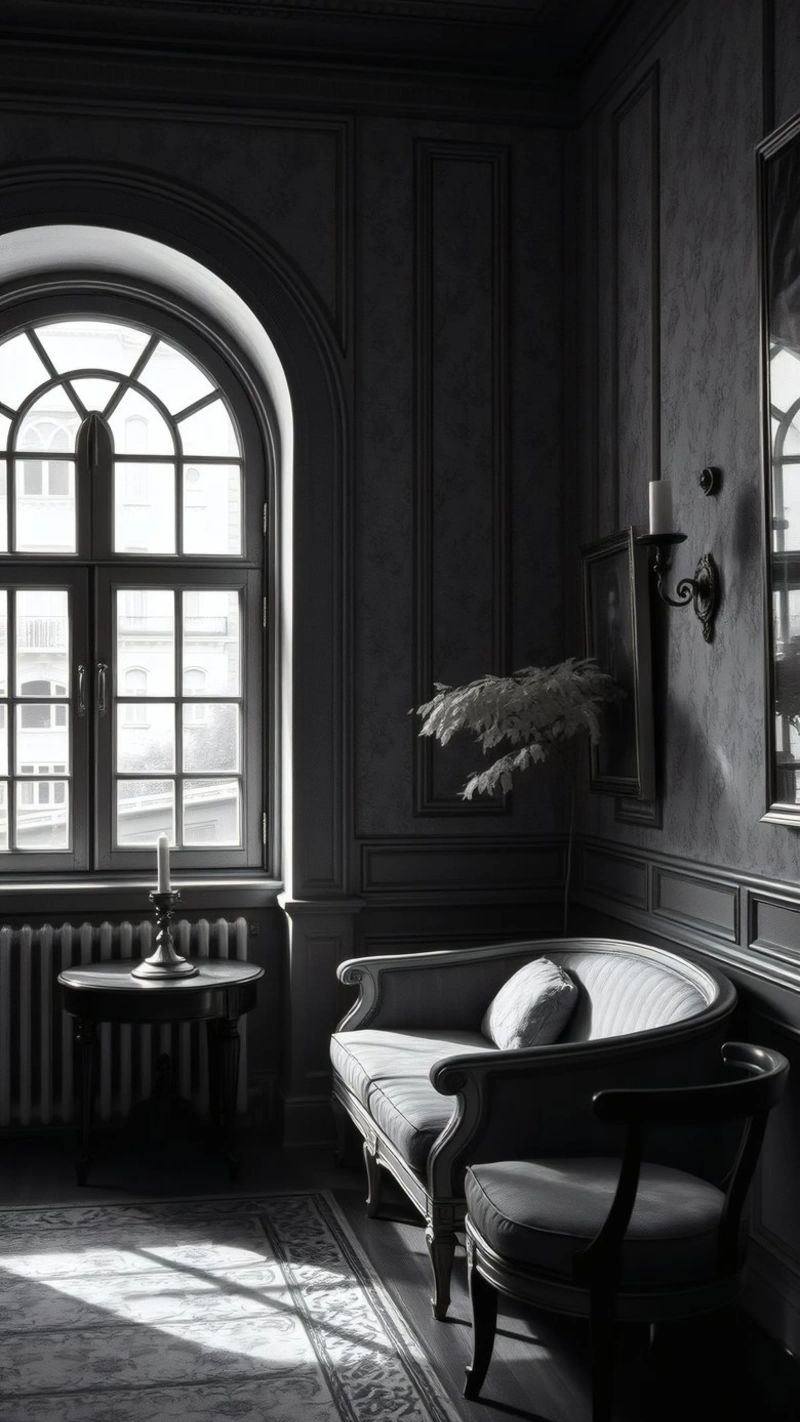 Intérieur élégant en noir et blanc avec mobilier vintage poster de DesignDoodle