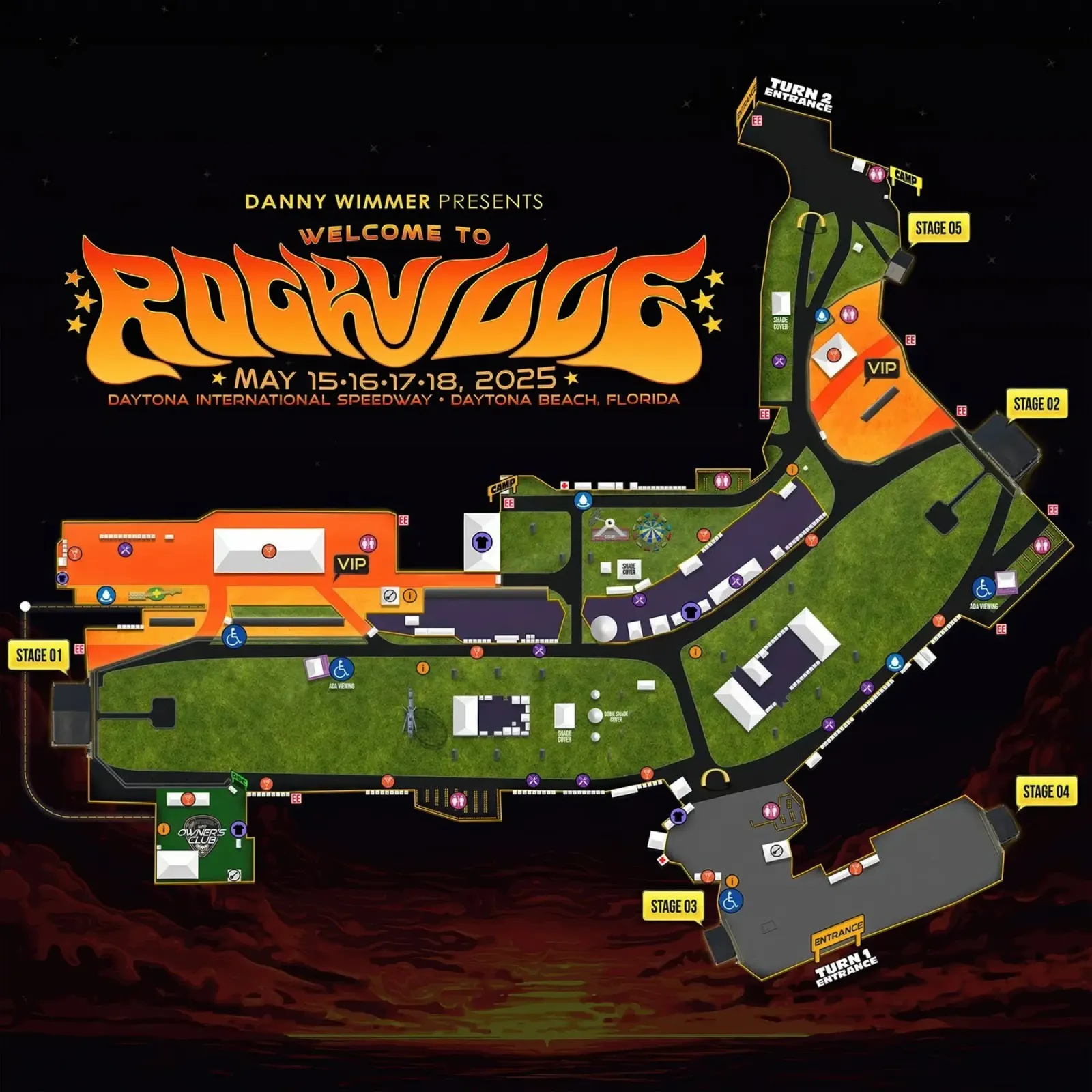 Rockville 2025 poster avec cadre en aluminium de Band Merch