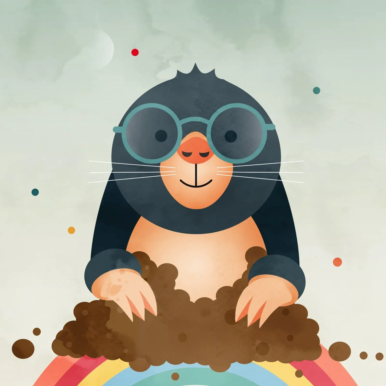 Friendly mole with glasses - Funny animal motif canvas with Floater frame by namosh