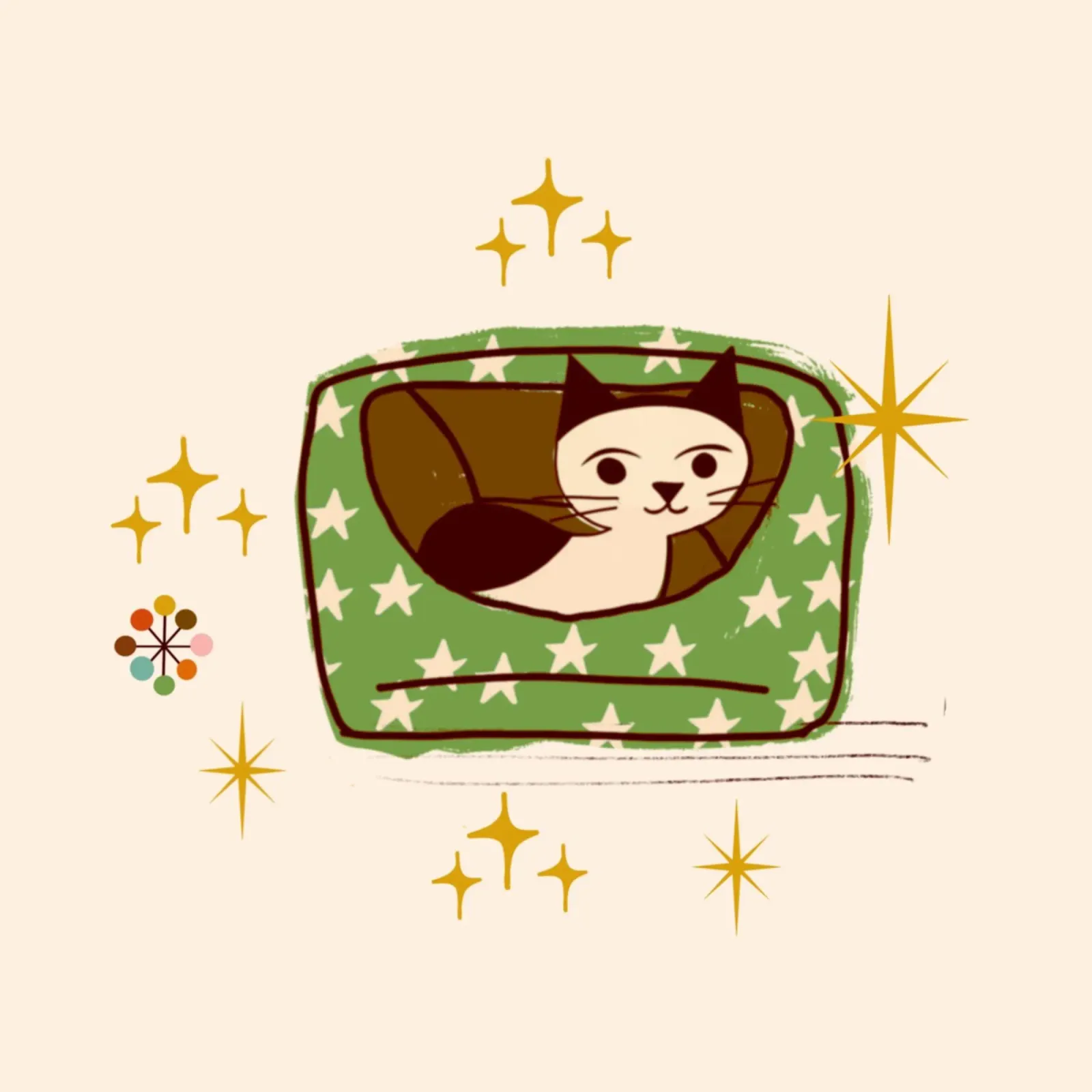 Retro Cat in Starry Bed hahnemühle by susanacosta