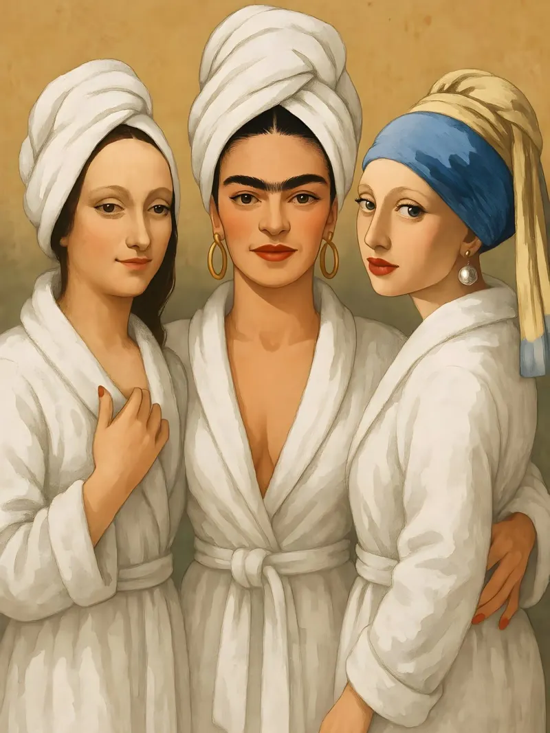 Monna Lisa Frida Kahlo Ragazza con orecchino di perla in accappatoio poster con telaio in plastica da ARTOMATIC