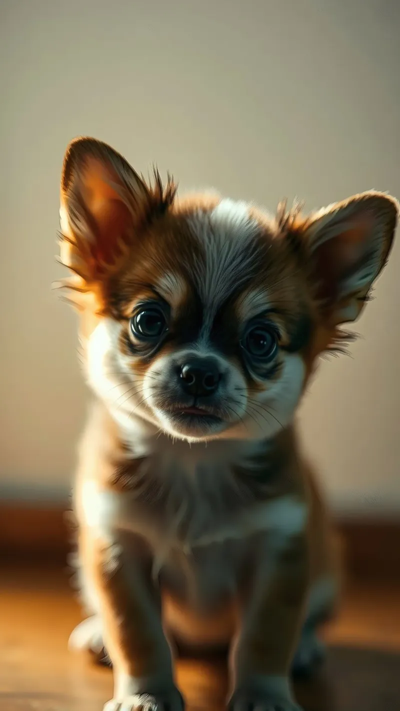 Un petit chien mignon aux grands yeux pose pour une photo douce et chaleureuse hahnemühle de DesignDoodle