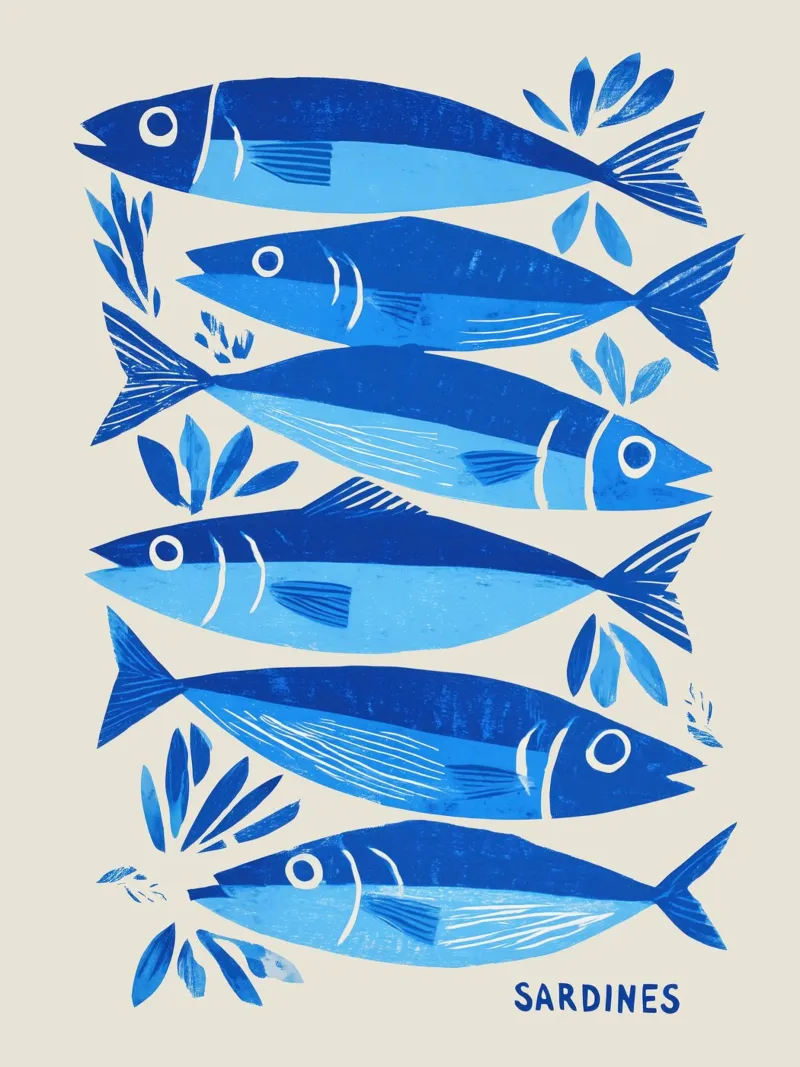 Sarde blu portoghesi | Disegno in cucina poster con telaio in alluminio da Autofocus