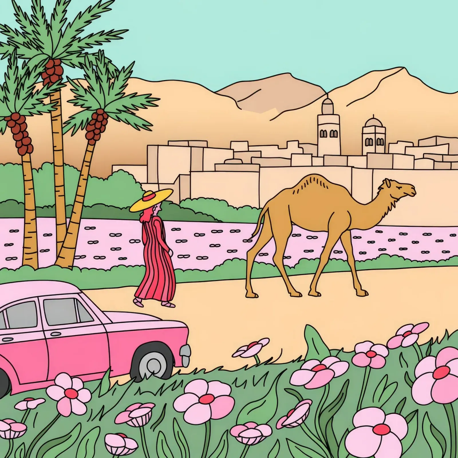 Viaggio nel deserto a dorso di cammello poster con telaio in alluminio da Silent Hue