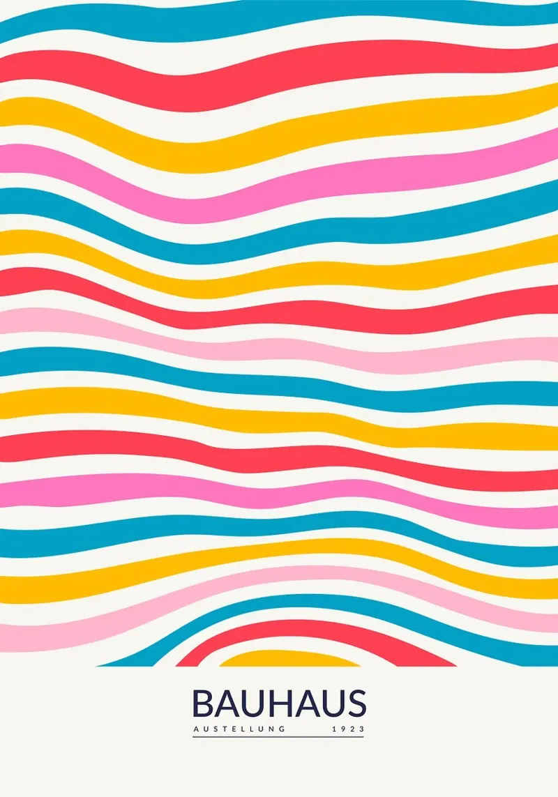 Bauhaus waves stripes colorful repetition poster with aluminum frame by Dale Edward YoungJr