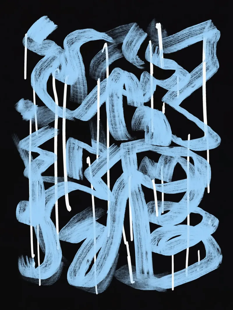 Blaue abstrakte Kalligraphie Hahnemühle von Little Dean