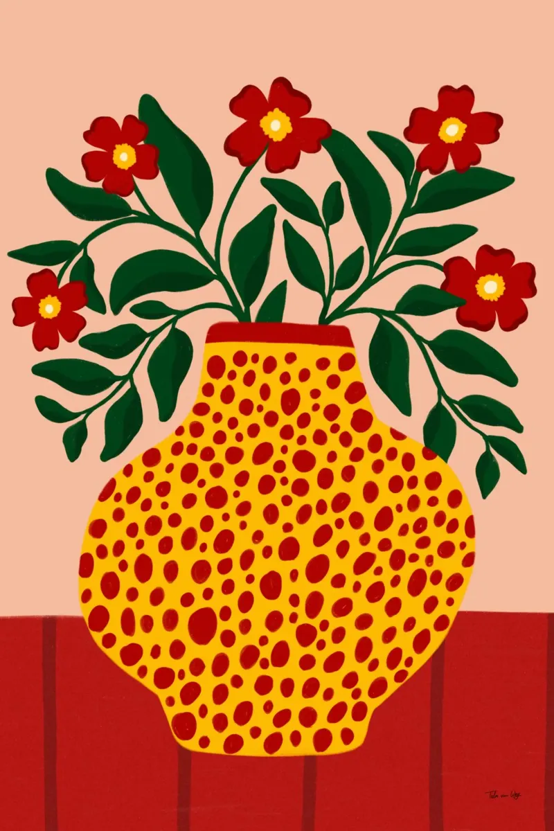 Red Flowers in dotted Vase acrylic glass by Tida vom Weg