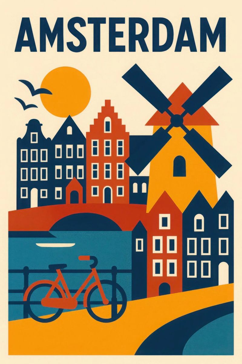 Amsterdam, de grafische charme van de grachten poster van JETLAG | affiches voyage