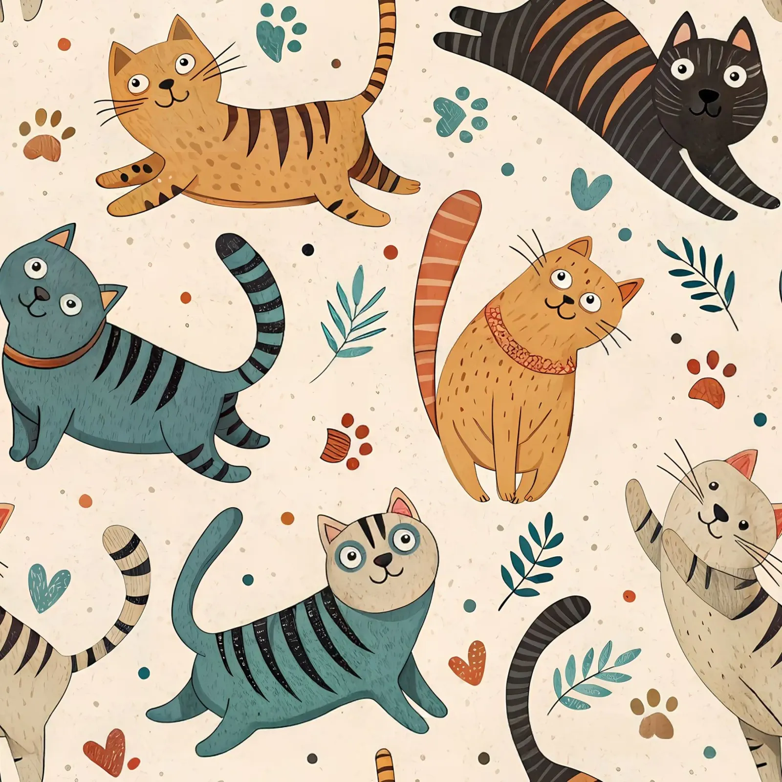 Cat Doodle Pattern canvas van Happy Littles
