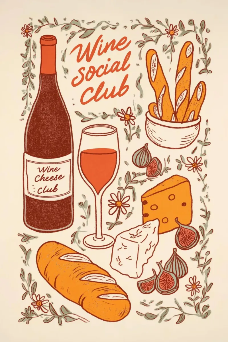 Wine Social Club poster con telaio in plastica da Melloi Art Print