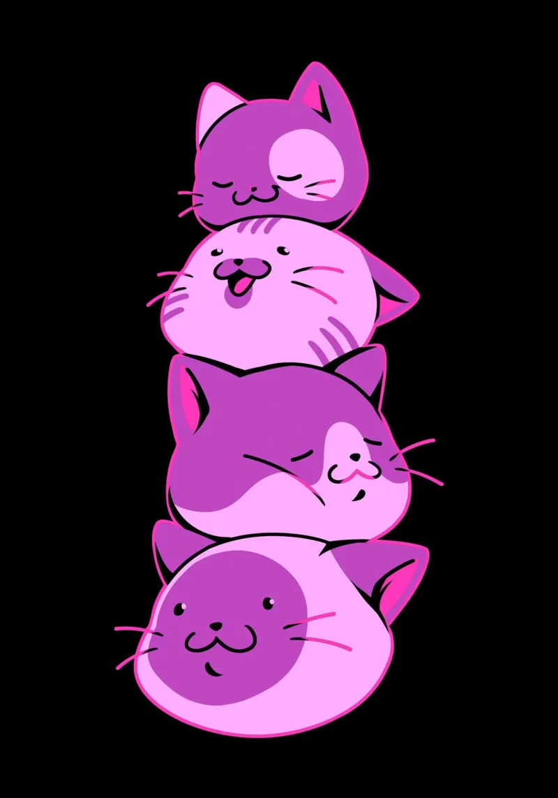 Mucchio di teste di gatto Kawaii poster con telaio in legno da Tobe Fonseca
