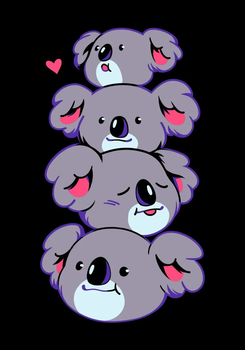 Mucchio di teste di Koala Kawaii poster con telaio in alluminio da Tobe Fonseca