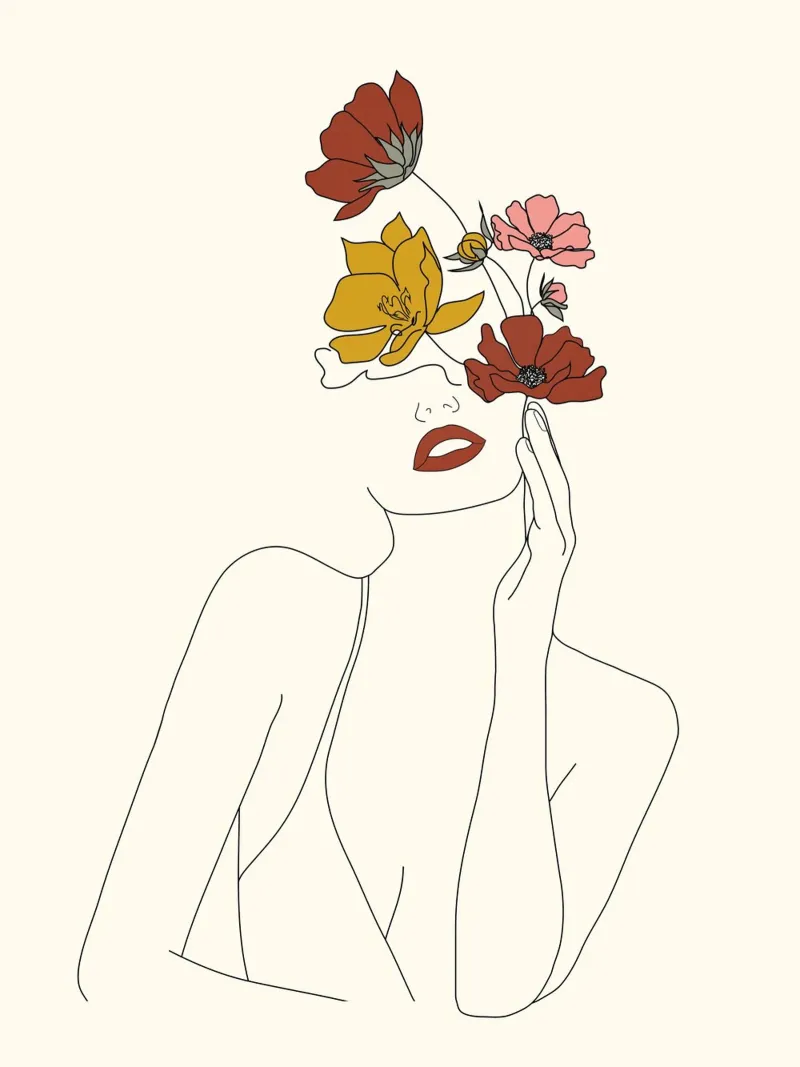 Colorful Thoughts Minimal Line Art Woman with Flowers poster con telaio in plastica da Nadjaa