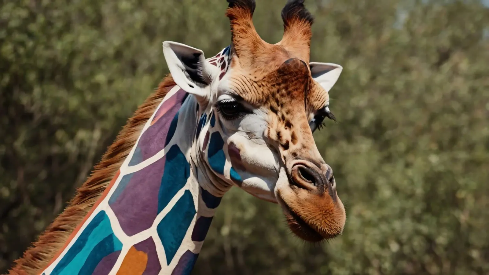 Giraffe with vibrant colors patterns stands gracefully canvas by DesignDoodle