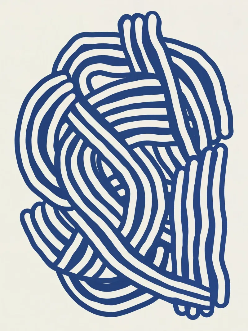 Line art organic shape in blue canvas by Little Dean