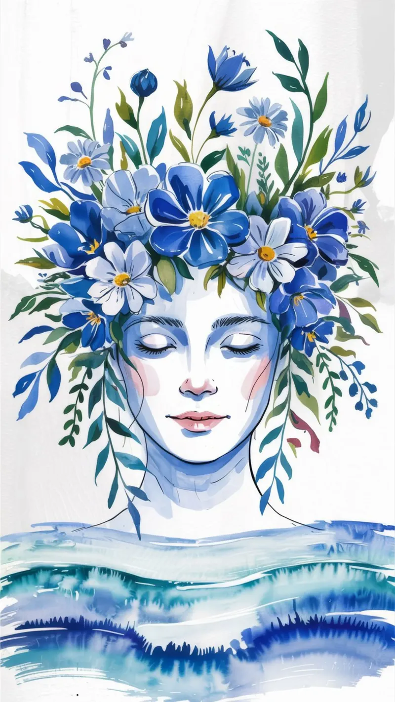 Fiori blu sereni poster con telaio in plastica da Silent Hue