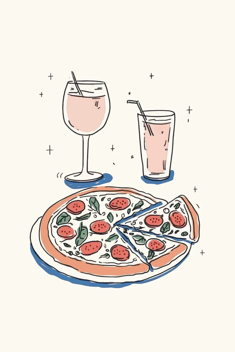Illustrazione di pizza e bevande alluminio dibond da Melloi Art Print