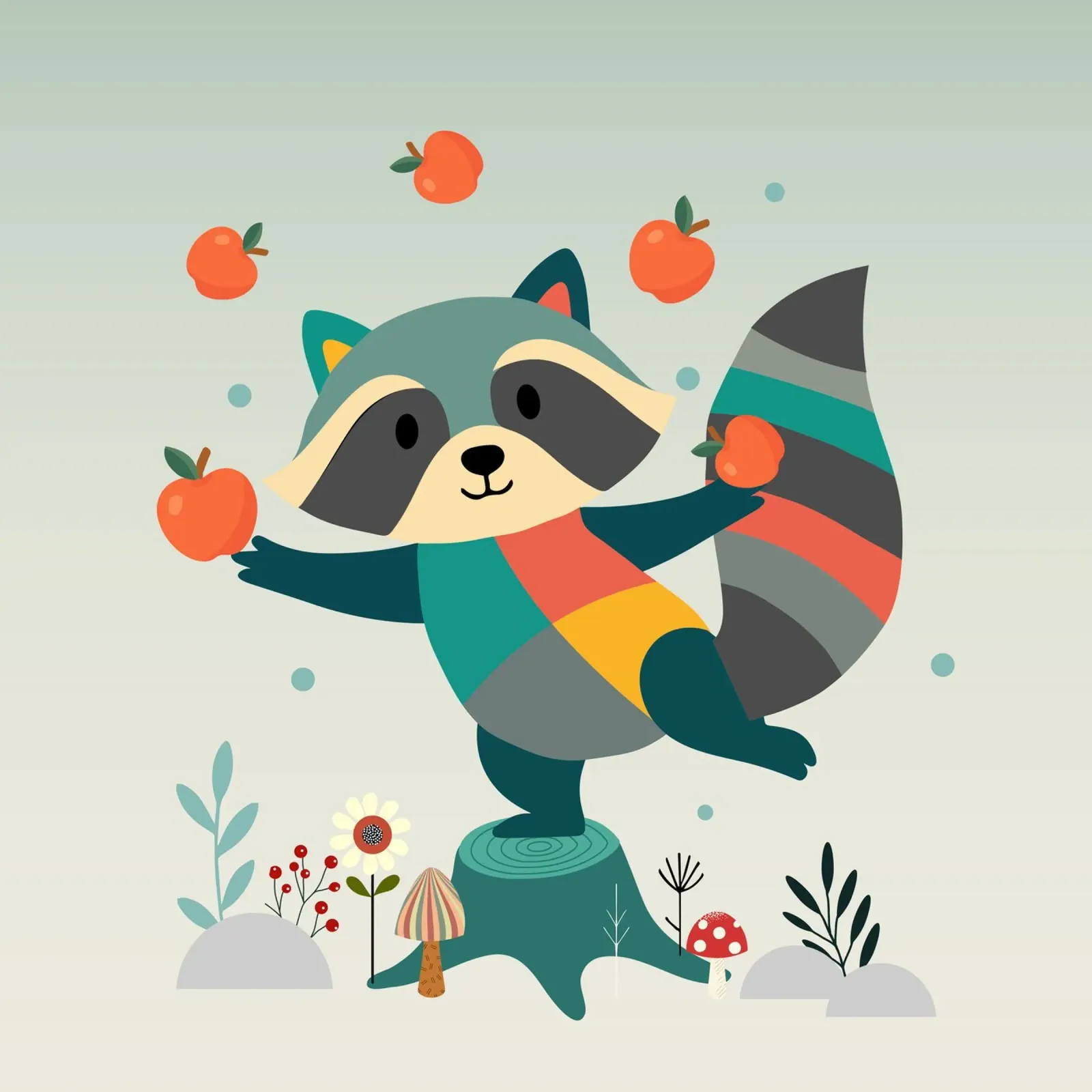 Raccoon juggles happily with apples - Playful motif canvas by namosh