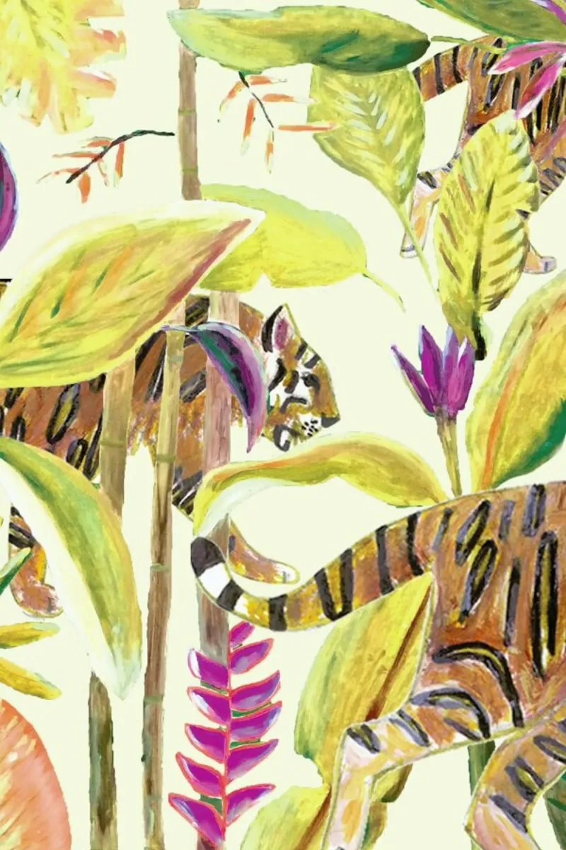 Tiger Jungle Yellow poster con telaio in legno da Femke Zwaan