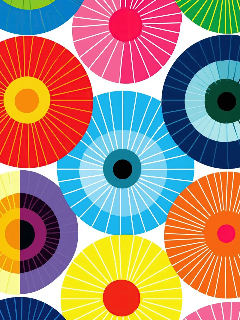 Abstracte kleurrijke parasols canvas met Baklijst van Autofocus