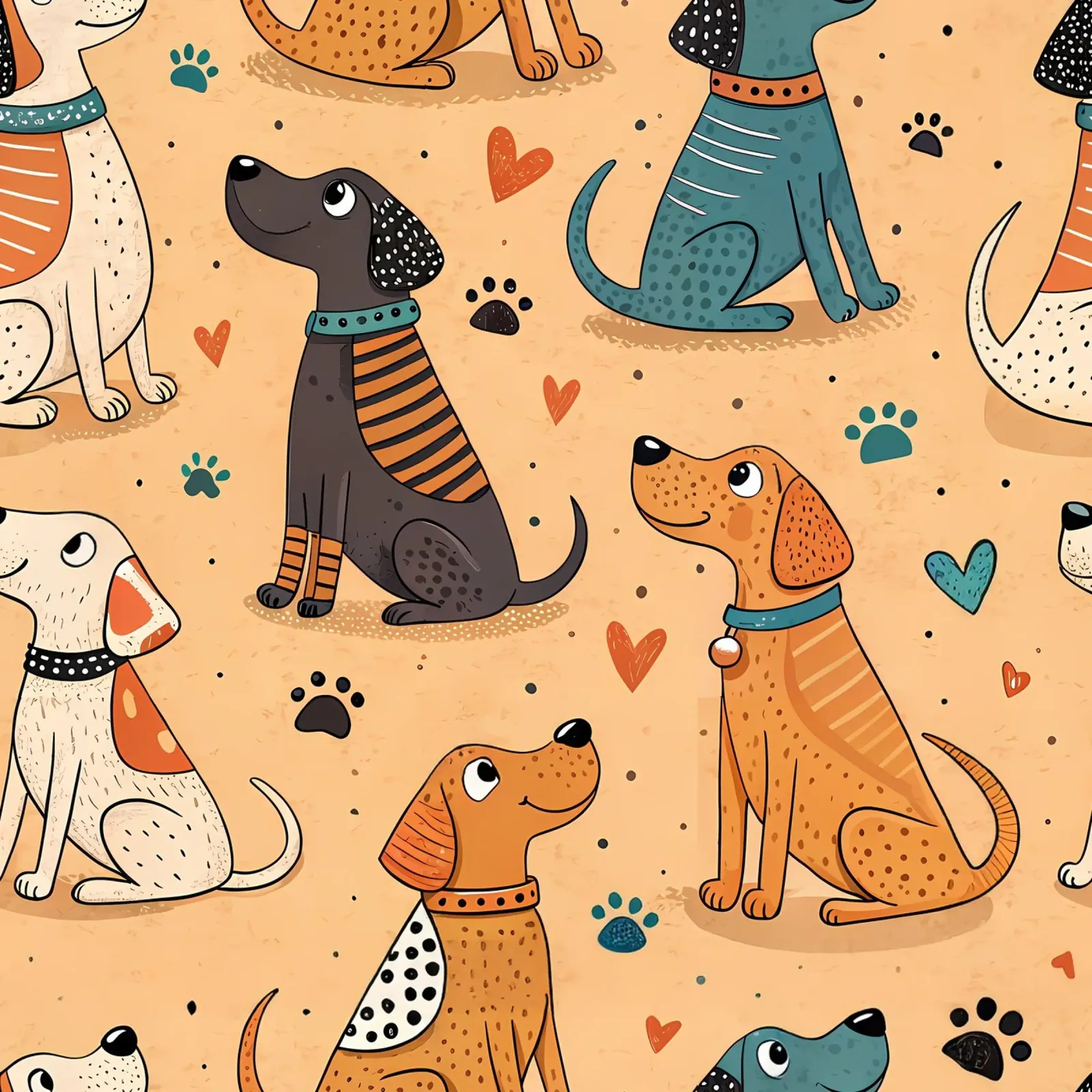 Honden Doodle Patroon poster met houten frame van Happy Littles