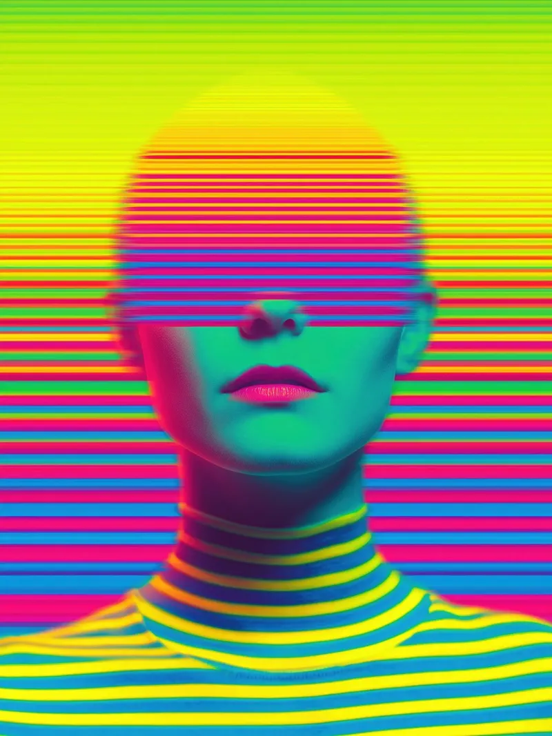 Ritratto d'avanguardia di una donna al neon poster con telaio in alluminio da Autofocus