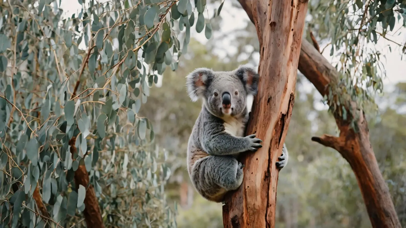 Koala che si arrampica sull'albero di eucalipto nel suo habitat naturale durante alluminio dibond da DesignDoodle