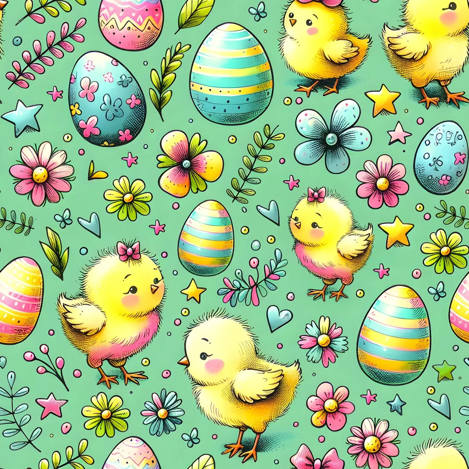 Scarabocchi di pulcini di Pasqua poster con telaio in legno da Happy Littles
