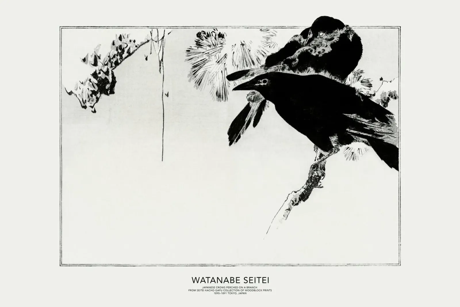 Seitei - Japanese Crows Perched on a Branch pellicola backlit da Vintage by JUNIQE