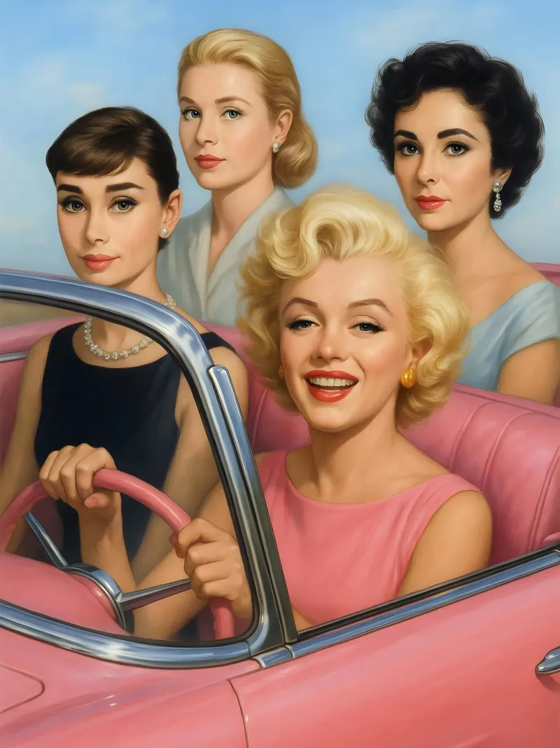 Marilyn Monroe Audrey Hepburn Grace Kelly Elizabeth Taylor poster con telaio in plastica da ARTOMATIC