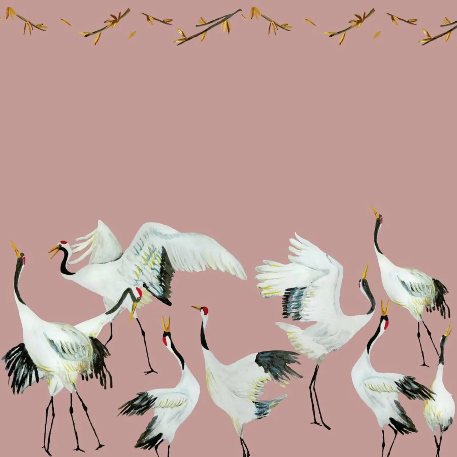 Japanese Crane Dance Pink poster con telaio in alluminio da Femke Zwaan