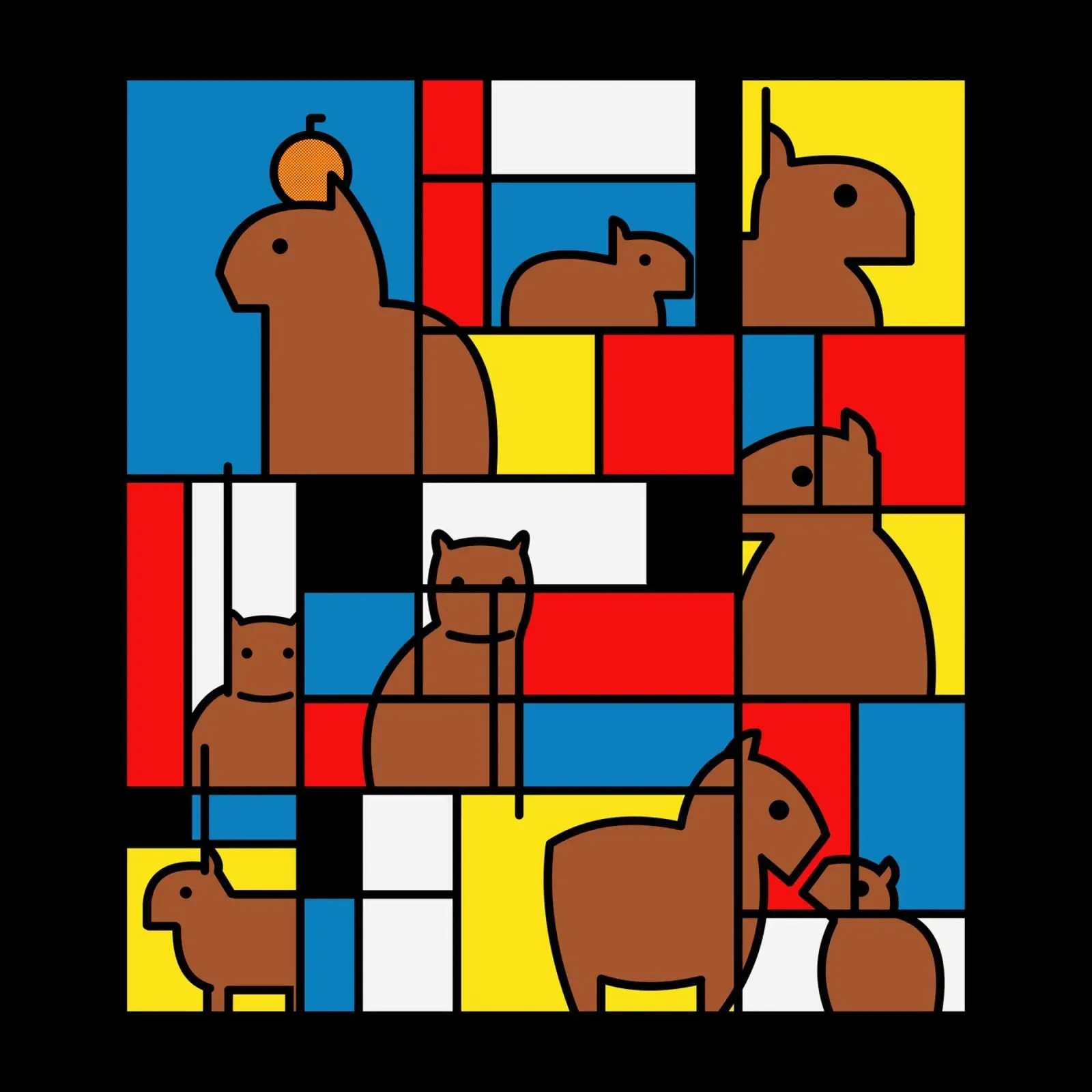 Mondrian Capybara poster con telaio in alluminio da Tobe Fonseca