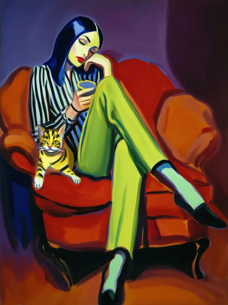Donna con gatto tigrato | Ritratto poster con telaio in plastica da Autofocus