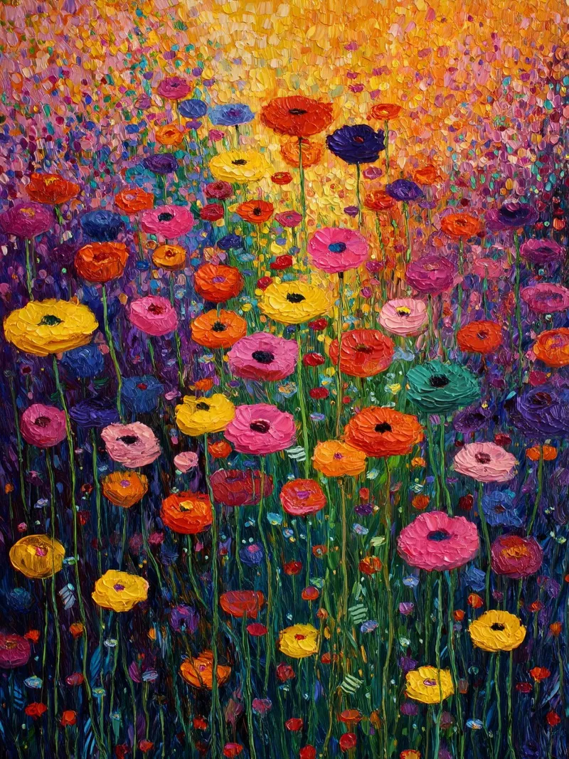 Meadow full of flowers, style Gustav Klimt poster by Mateo