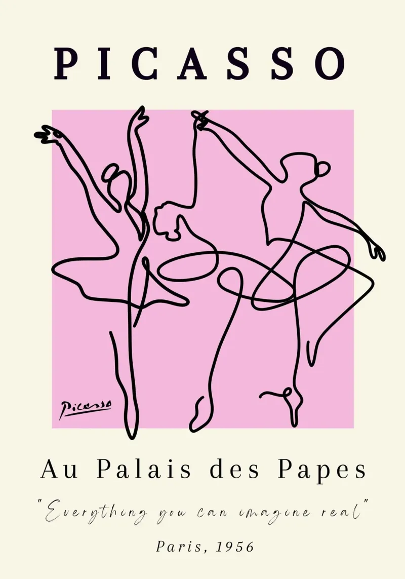 Picasso 1956 Disegno lineare di ballerine Poster per la mostra poster con telaio in plastica da NorwesClub