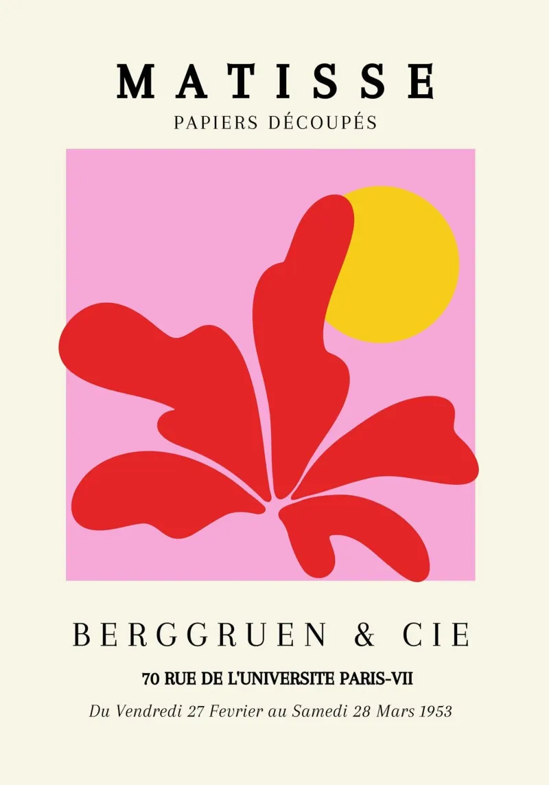 Matisse 1953 uitgesneden vorm gele cirkel Parijs poster met houten frame van NorwesClub