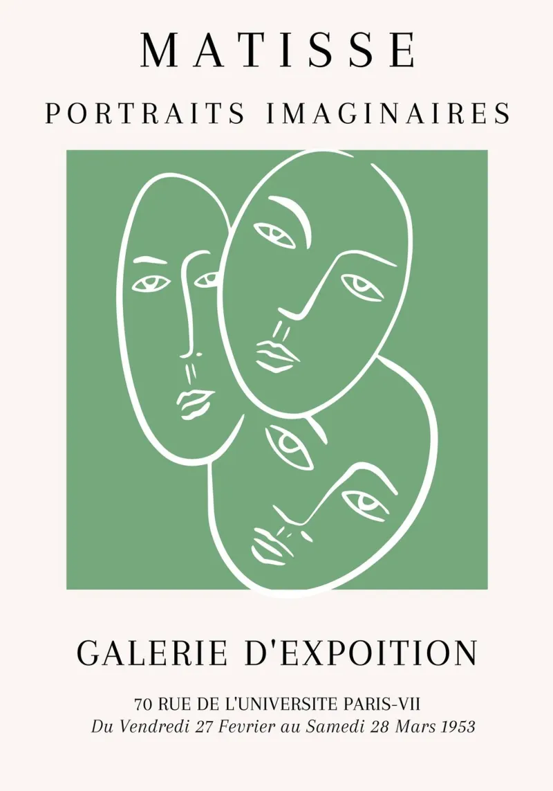 Matisse 1953 Volti astratti Linea d'arte Parigi Poster poster con telaio in legno da NorwesClub