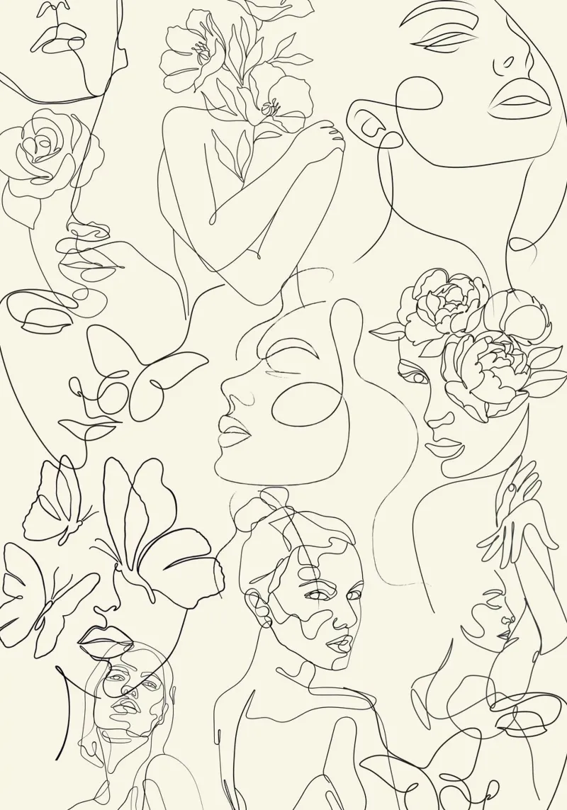 Poster Minimalista Line Art Astratto Volti Fiori pellicola backlit da NorwesClub