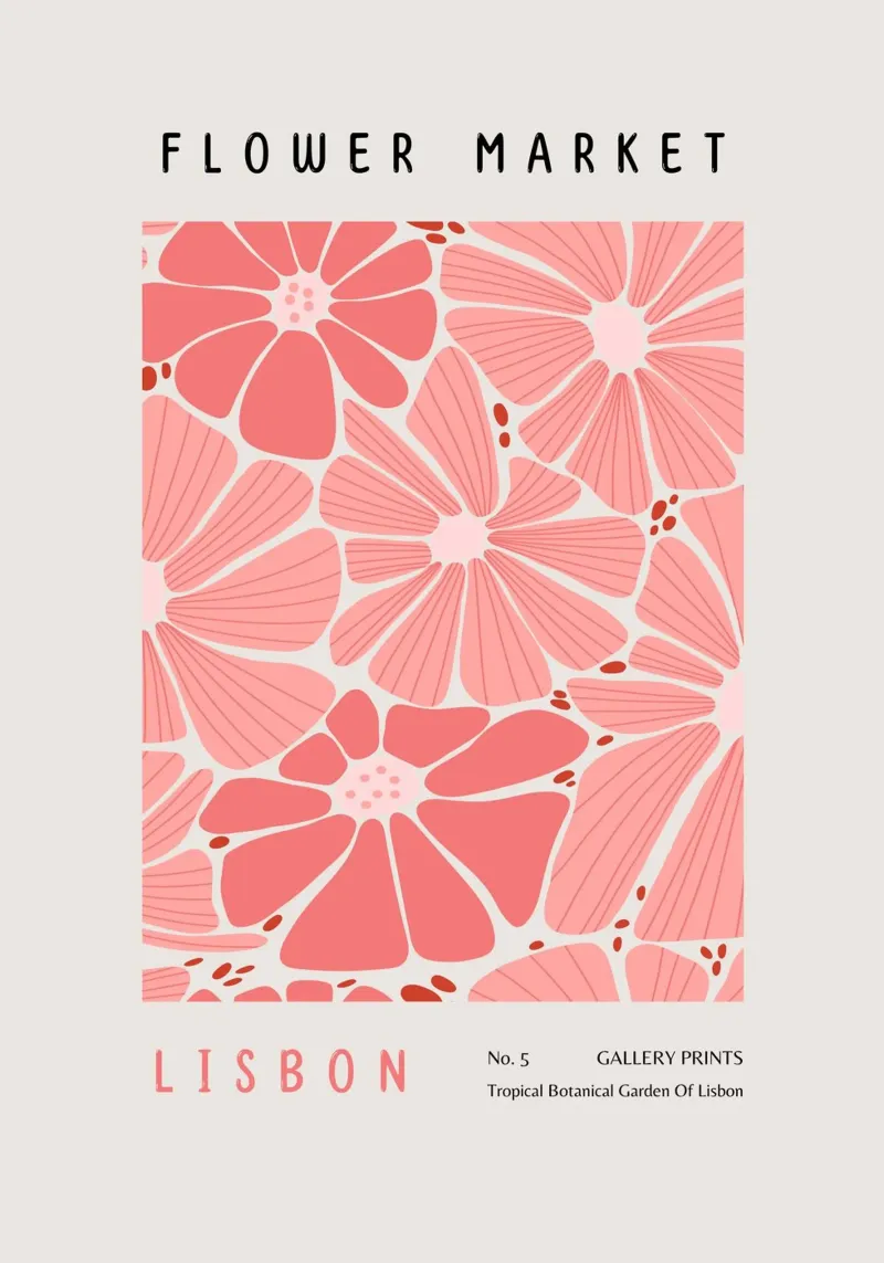 Poster floreale astratto rosa del mercato dei fiori di Lisbona poster da NorwesClub