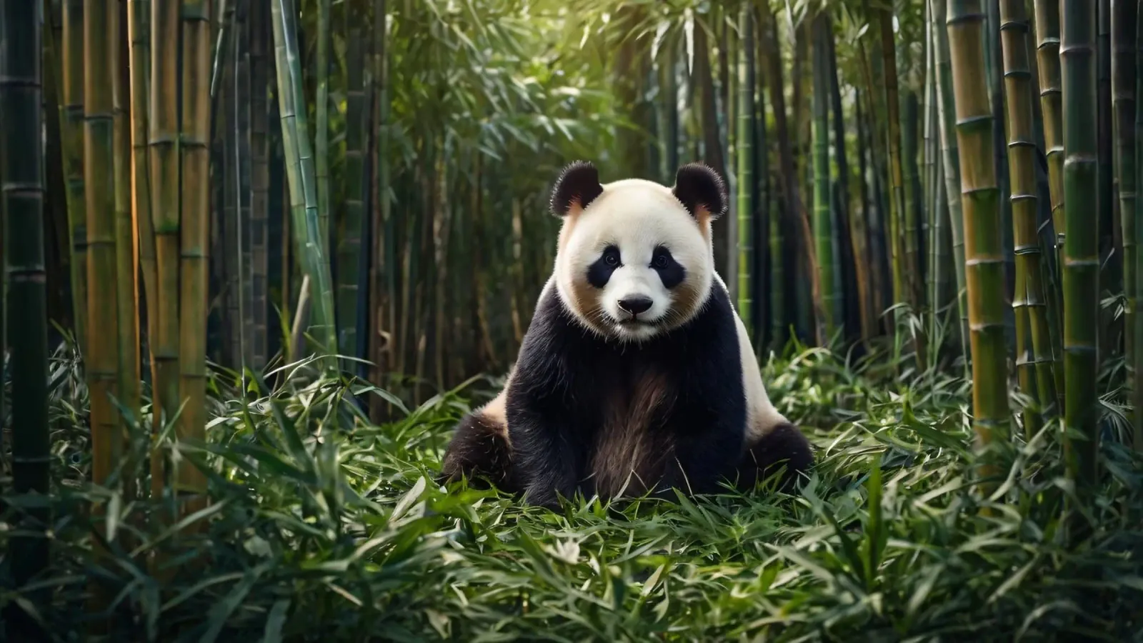 Panda ruht inmitten von üppigem Bambus in einem ruhigen Wald Hahnemühle von DesignDoodle