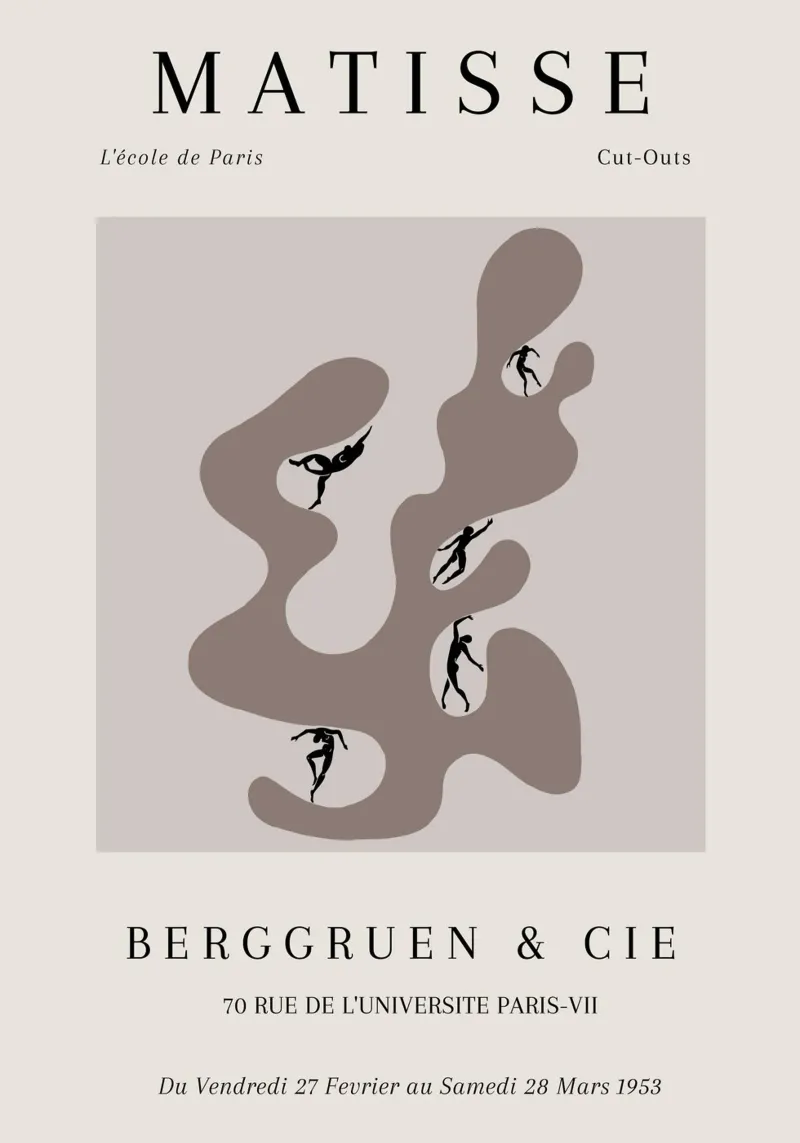 Matisse 1953 Uitgesneden vorm dansende figuren Taupe canvas met Baklijst van NorwesClub