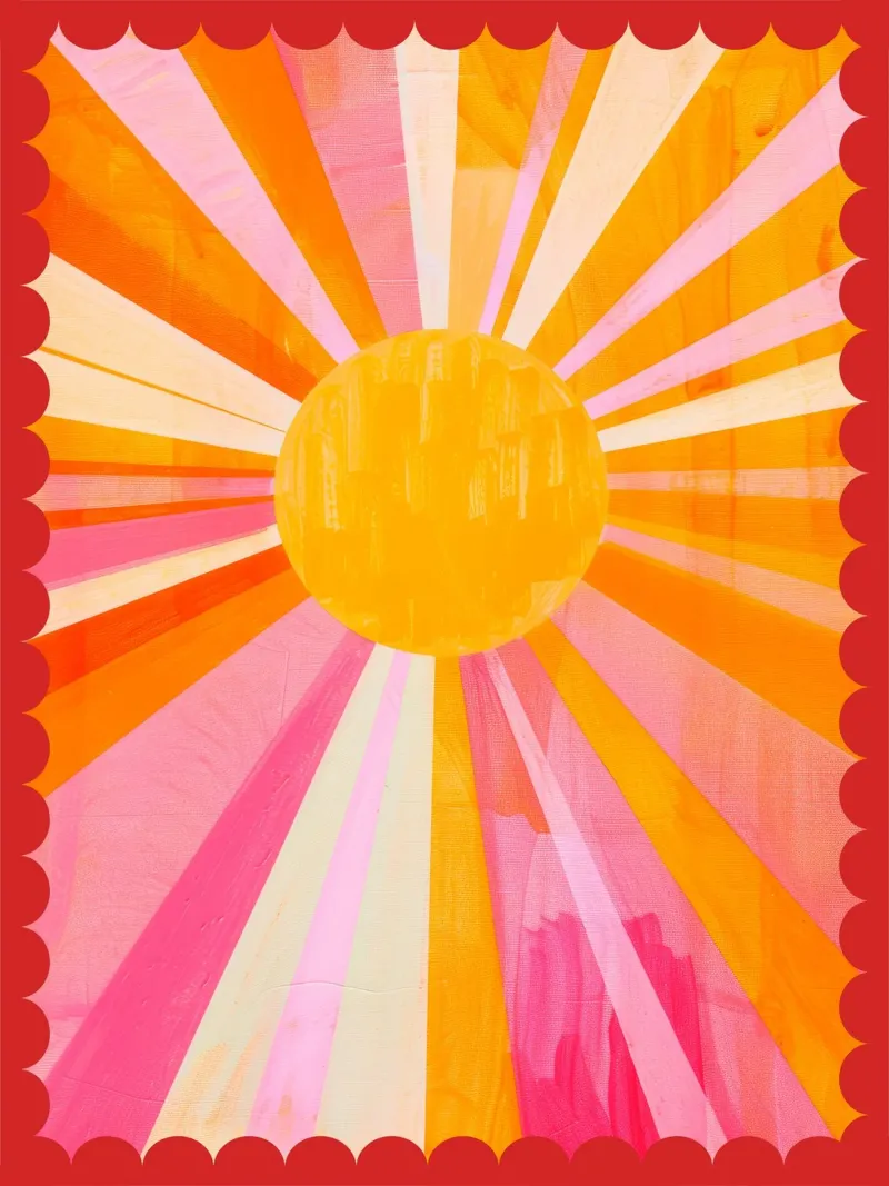 Italië, Soleil Boho Print, Zonneposter, Levendige Zomer Print poster met houten frame van DolceVita