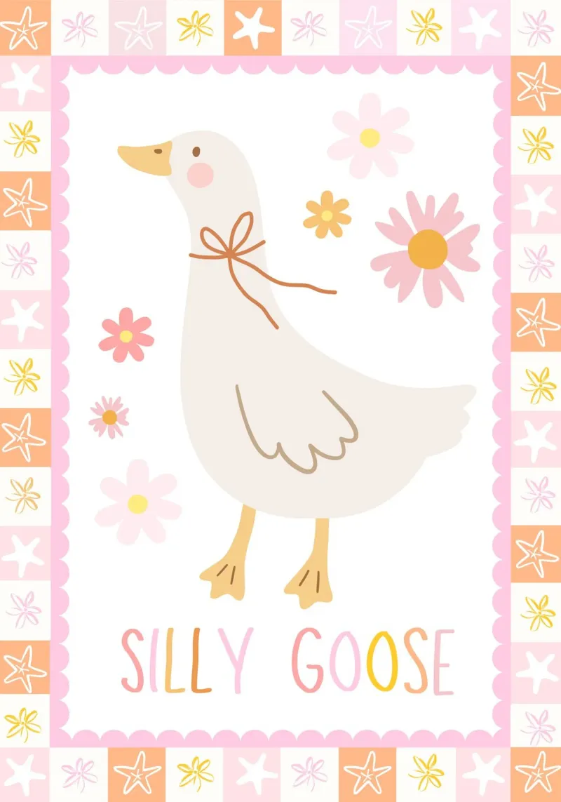 Stampa di un'oca sciocca, arte da parete per l'asilo nido, decorazione di animali per la stanza dei giochi poster da SunshinePrints