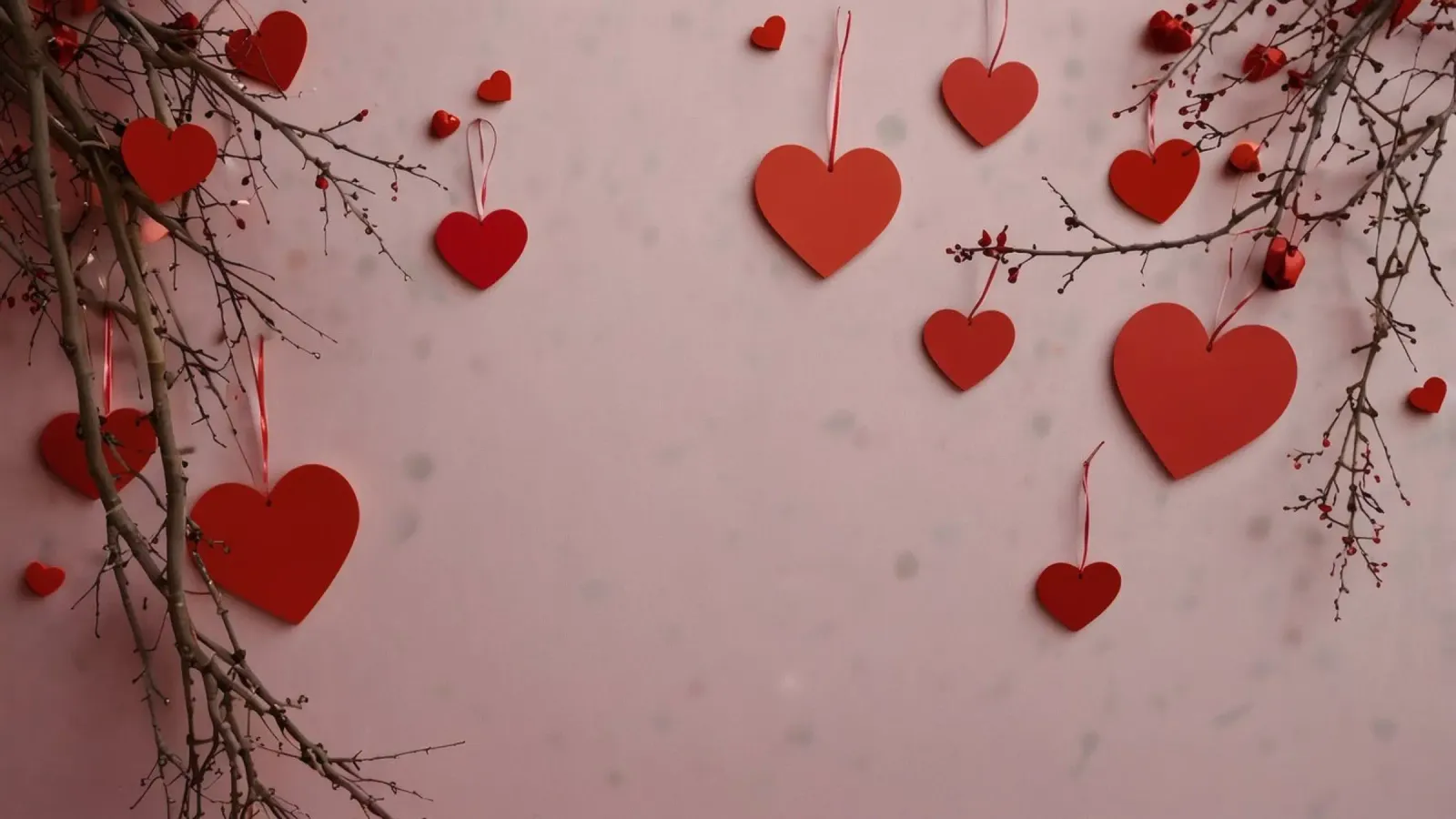 Decoración romántica con corazones rojos colgando de las ramas lámina retroiluminada de DesignDoodle